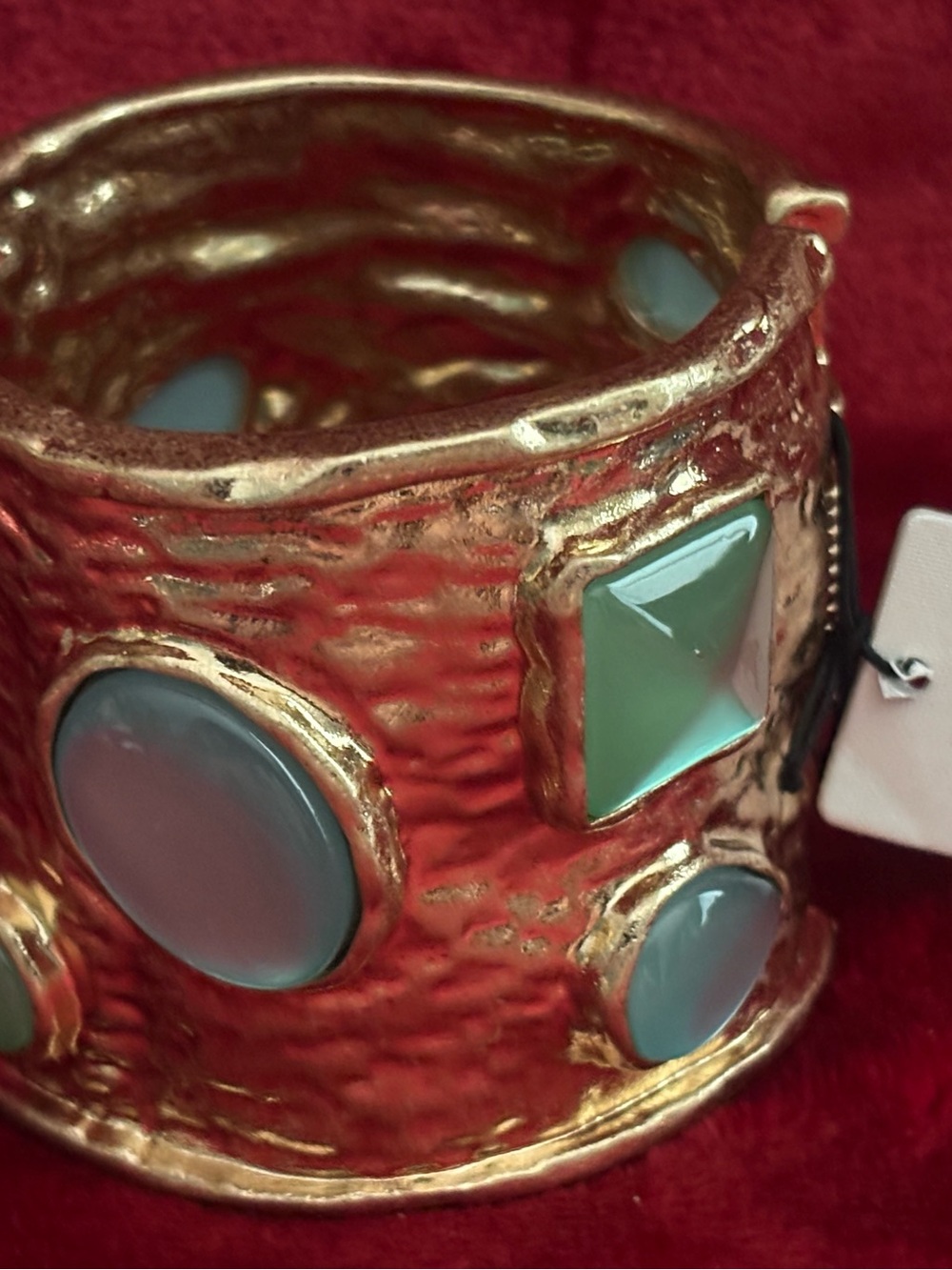 Gold-tone Cuff Bracelet with Mint Green Glass Accents
